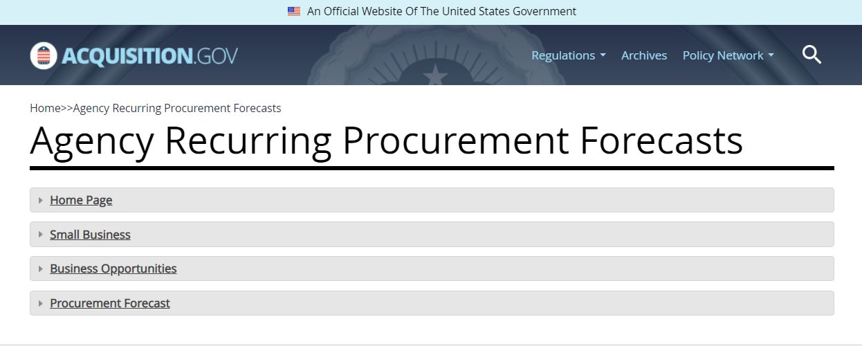 Acquisition.gov Acquisition Forecasts page