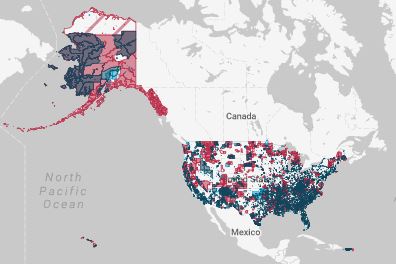 map image of designated HUBZone areas nationwide