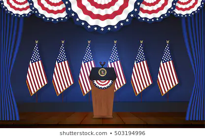 graphic of podium on stage with Presidential seal