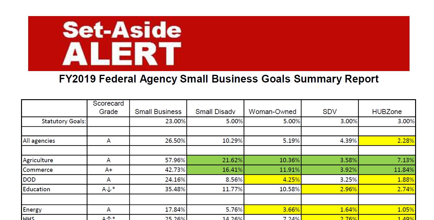 excerpt of FY2019 Small Business Goals Summary Report