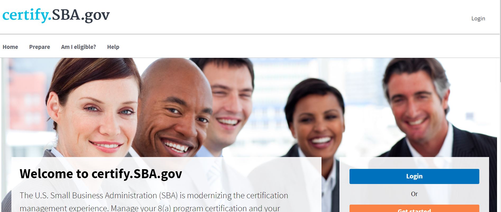 screenshot of certify.sba.gov webpage